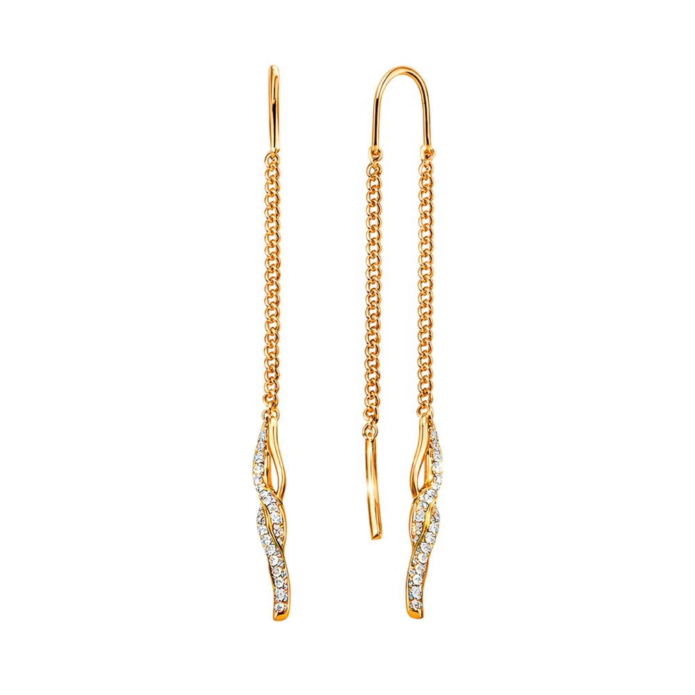 Серьги с фианитами из красного золота 375 пробы