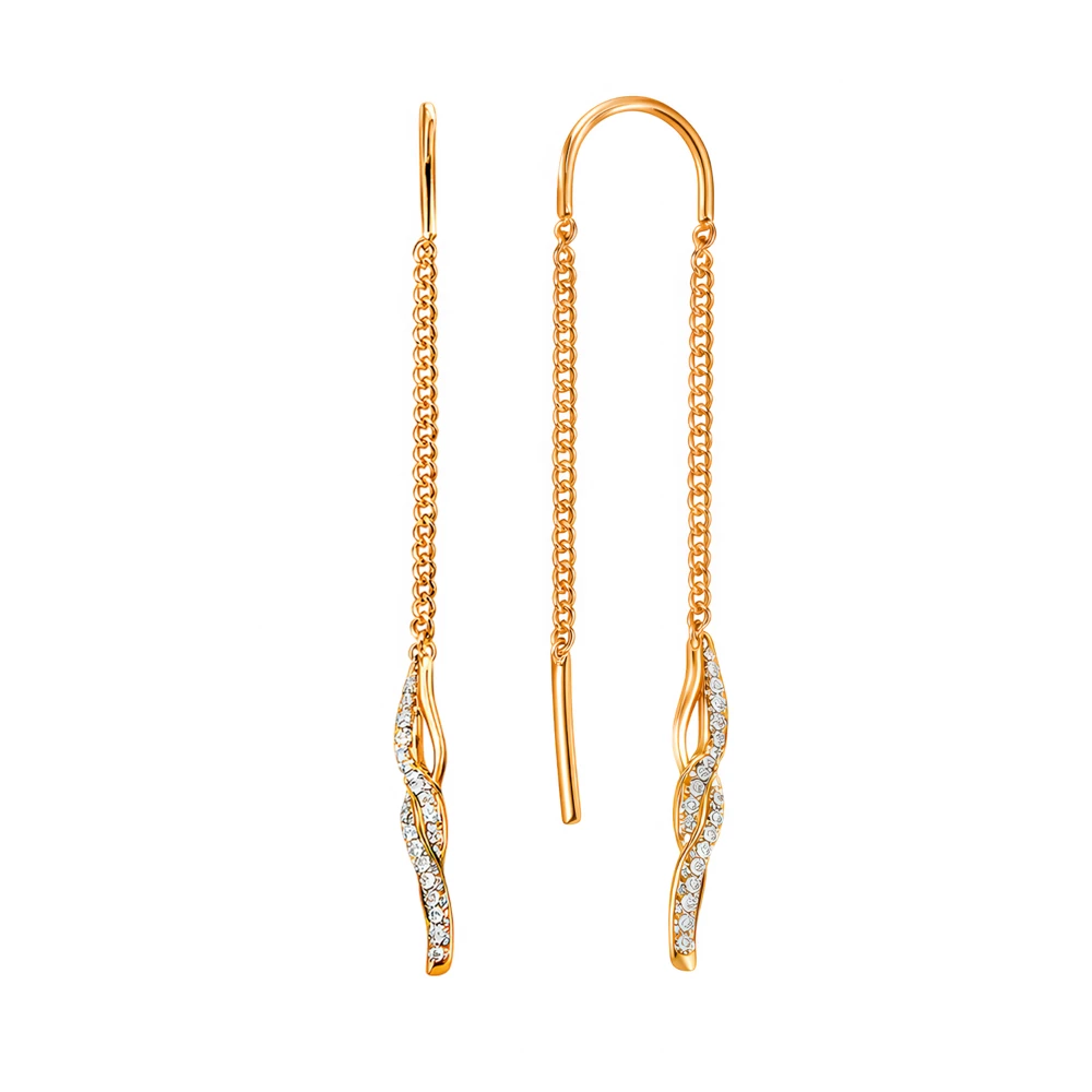 Серьги с фианитами из красного золота 375 пробы