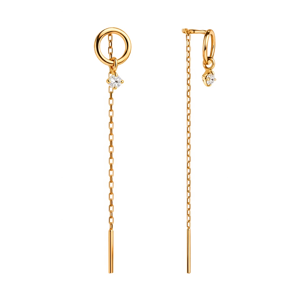 Серьги с фианитами из красного золота 585 пробы