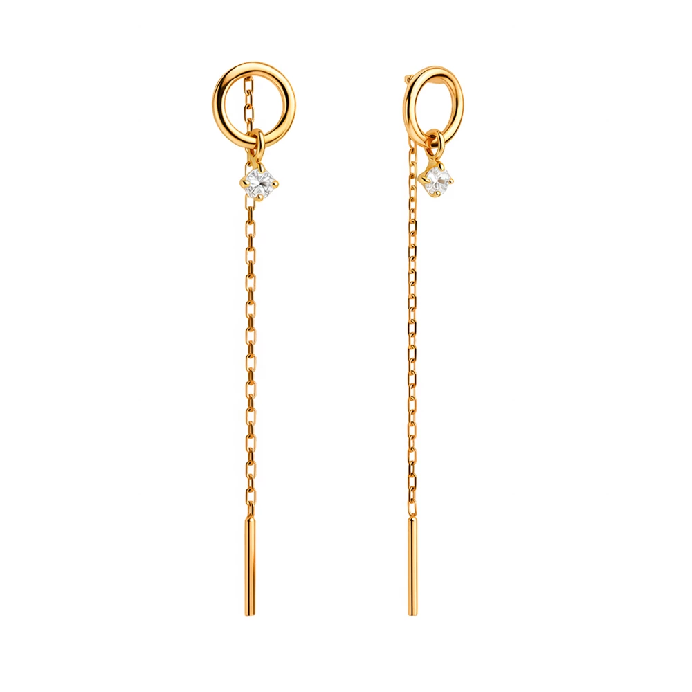 Серьги с фианитами из красного золота 585 пробы