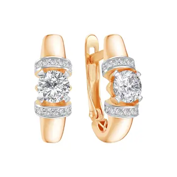 Серьги с фианитами из красного золота 585 пробы