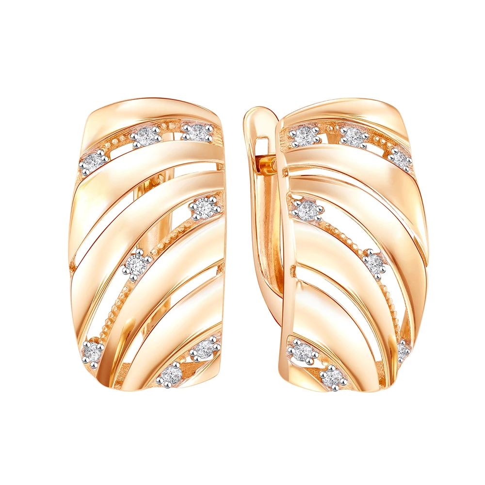 Серьги с фианитами из красного золота 585 пробы