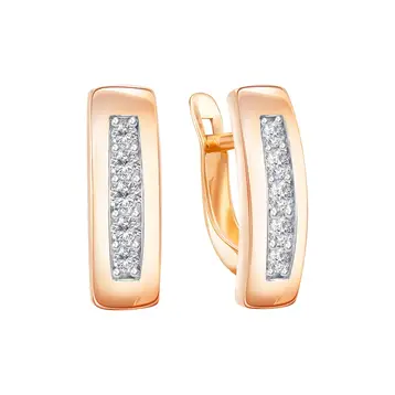 Серьги с фианитами из красного золота 585 пробы