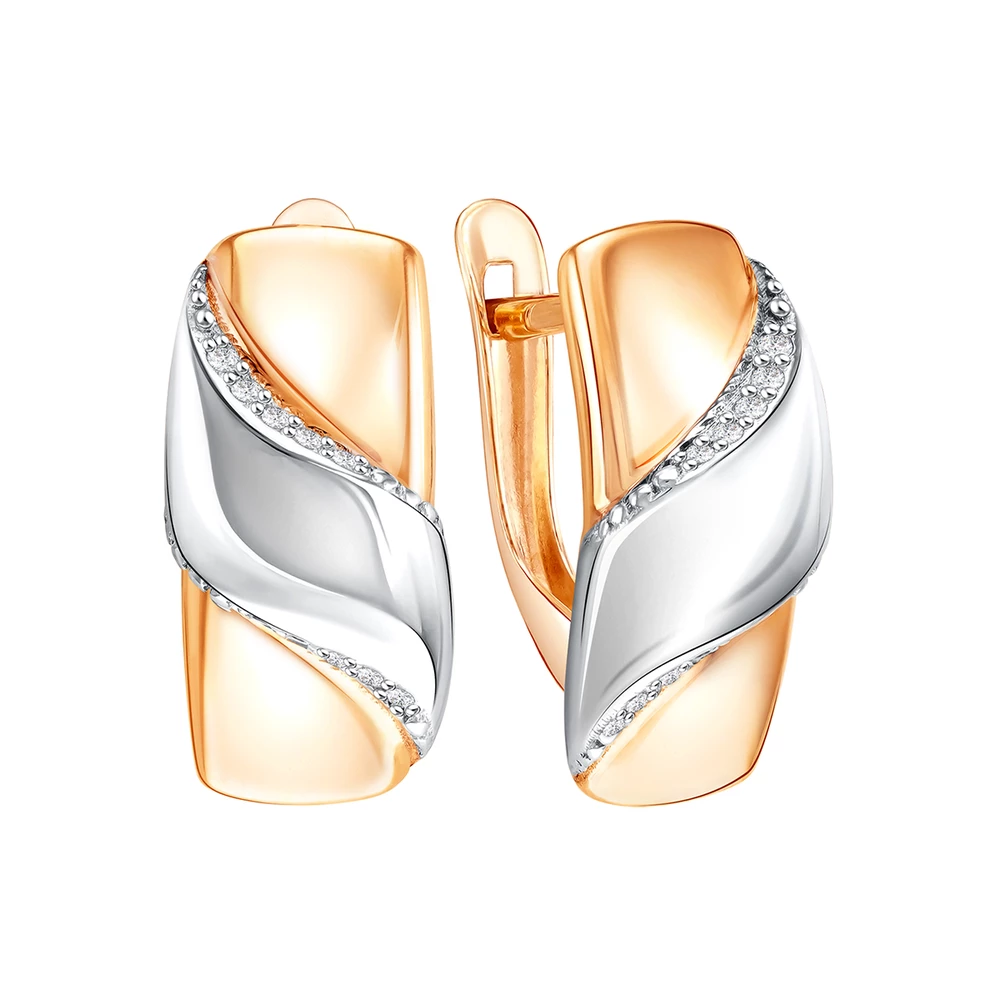 Серьги с фианитами из красного золота 585 пробы