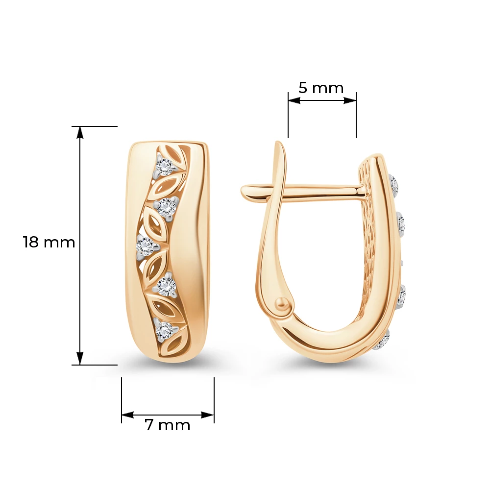 Серьги с фианитами из красного золота 585 пробы Серьги с фианитами из красного золота 585 пробы