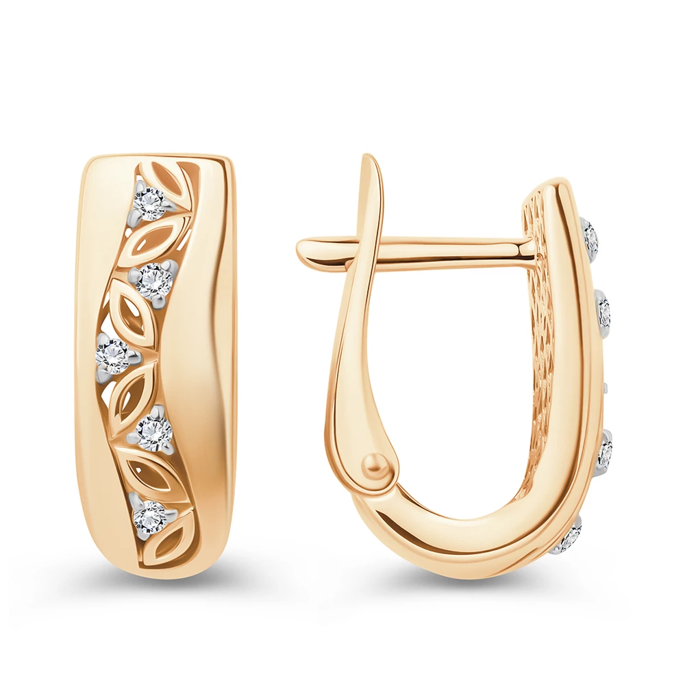 Серьги с фианитами из красного золота 585 пробы Серьги с фианитами из красного золота 585 пробы