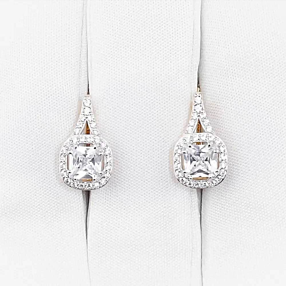 Серьги с фианитами из красного золота 585 пробы