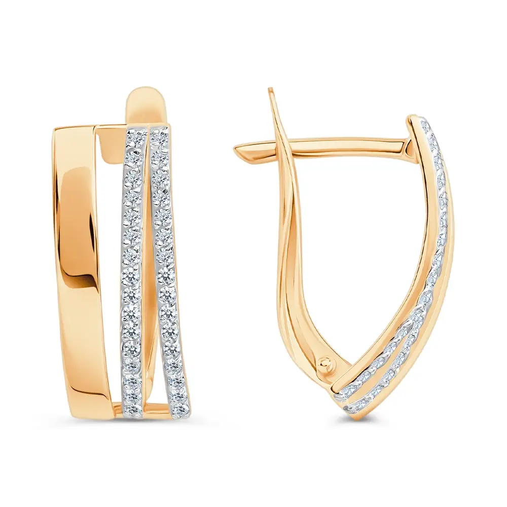 Серьги с фианитами из красного золота 585 пробы 3