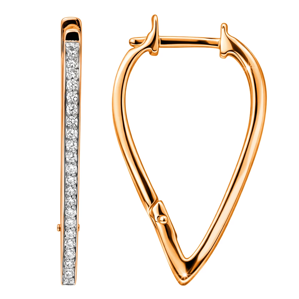 Серьги с фианитами из красного золота 585 пробы