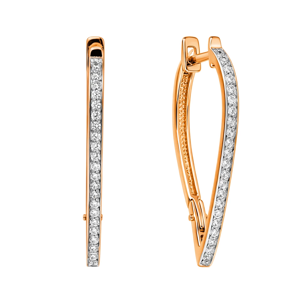 Серьги с фианитами из красного золота 585 пробы