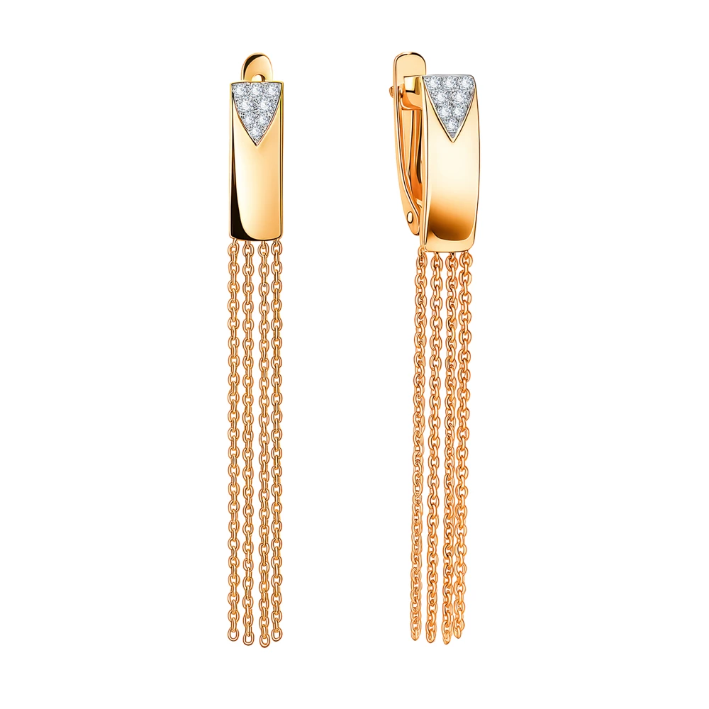 Серьги с фианитами из красного золота 585 пробы