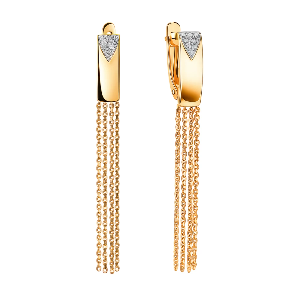 Серьги с фианитами из красного золота 585 пробы