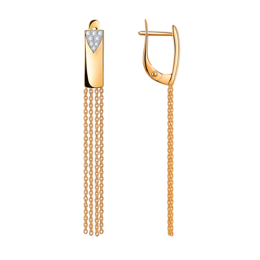 Серьги с фианитами из красного золота 585 пробы