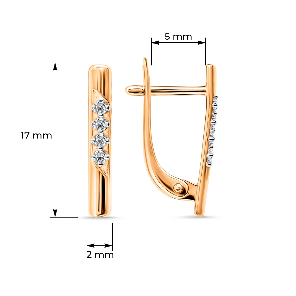 Серьги с фианитами из красного золота 585 пробы