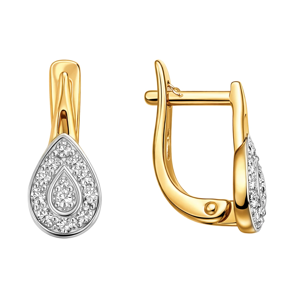 Серьги с фианитами из красного золота 585 пробы