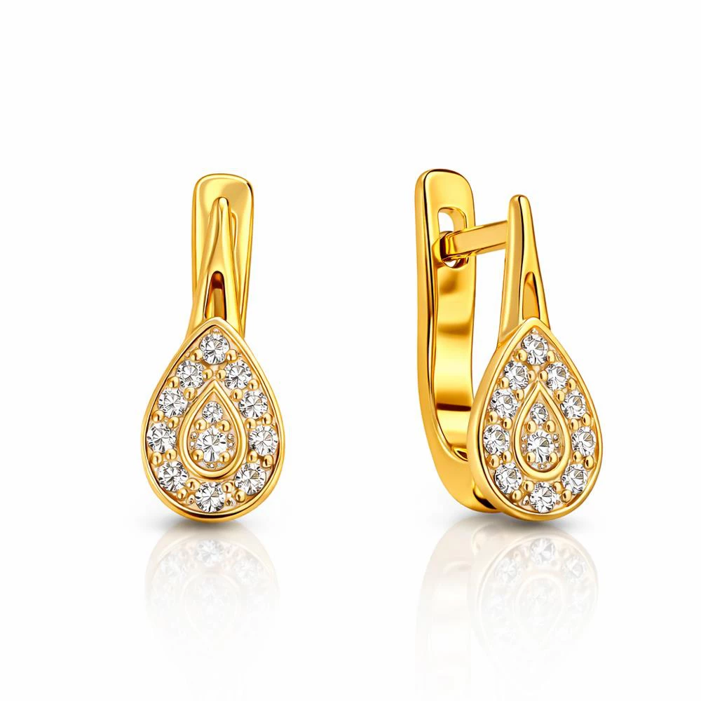 Серьги с фианитами из красного золота 585 пробы