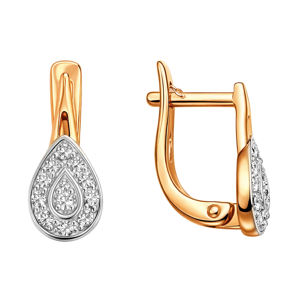 Серьги с фианитами из красного золота 585 пробы