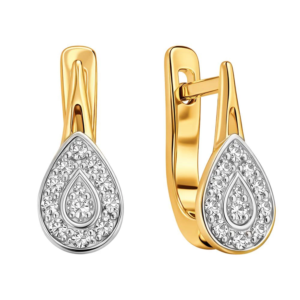 Серьги с фианитами из красного золота 585 пробы