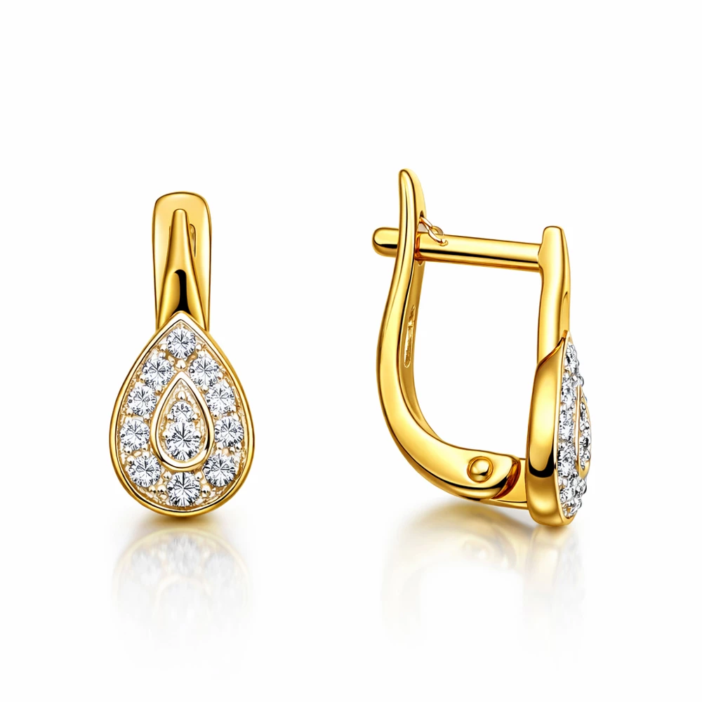 Серьги с фианитами из красного золота 585 пробы