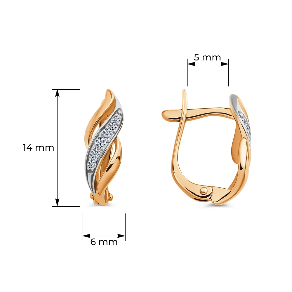 Серьги с фианитами из красного золота 585 пробы Серьги с фианитами из красного золота 585 пробы