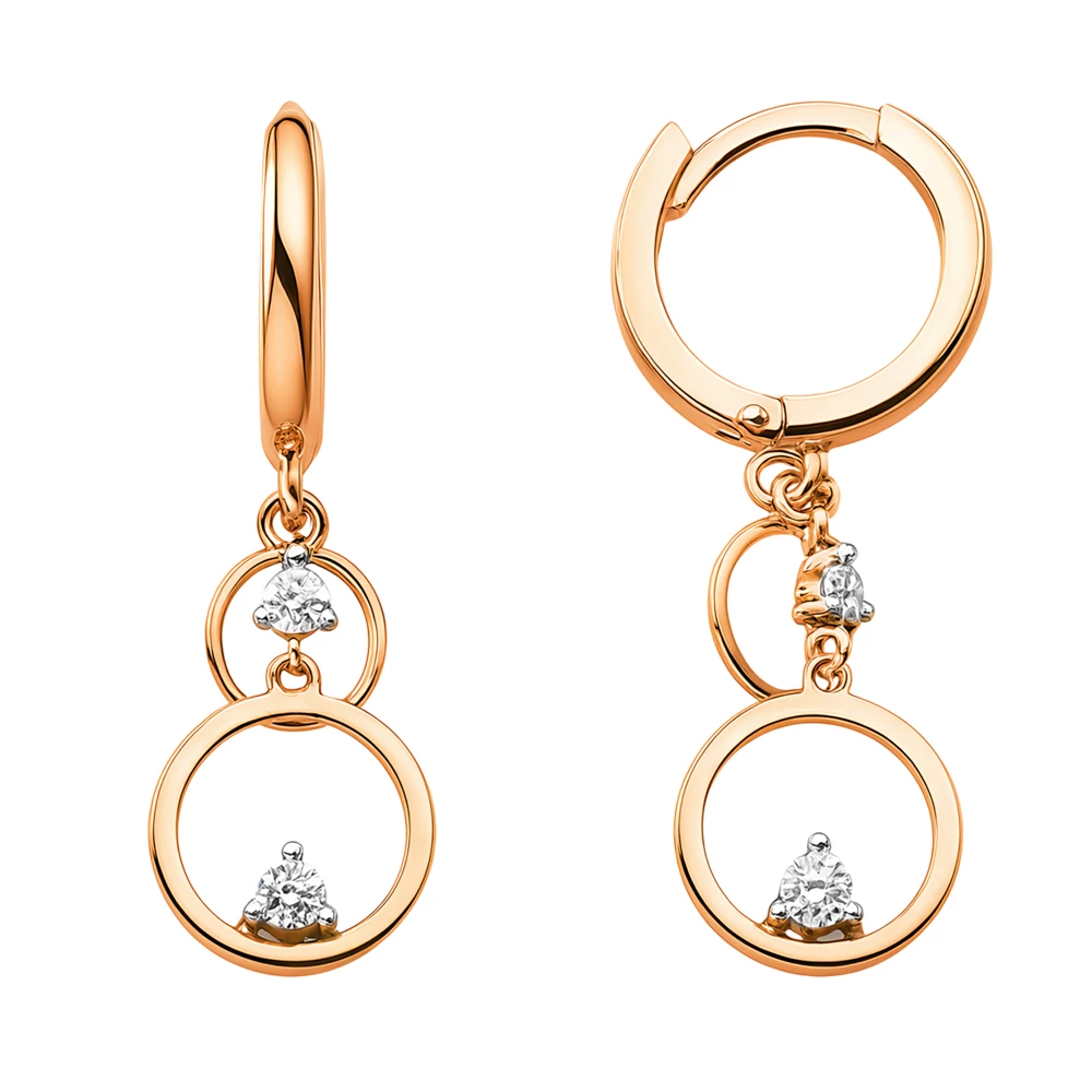 Серьги с фианитами из красного золота 585 пробы