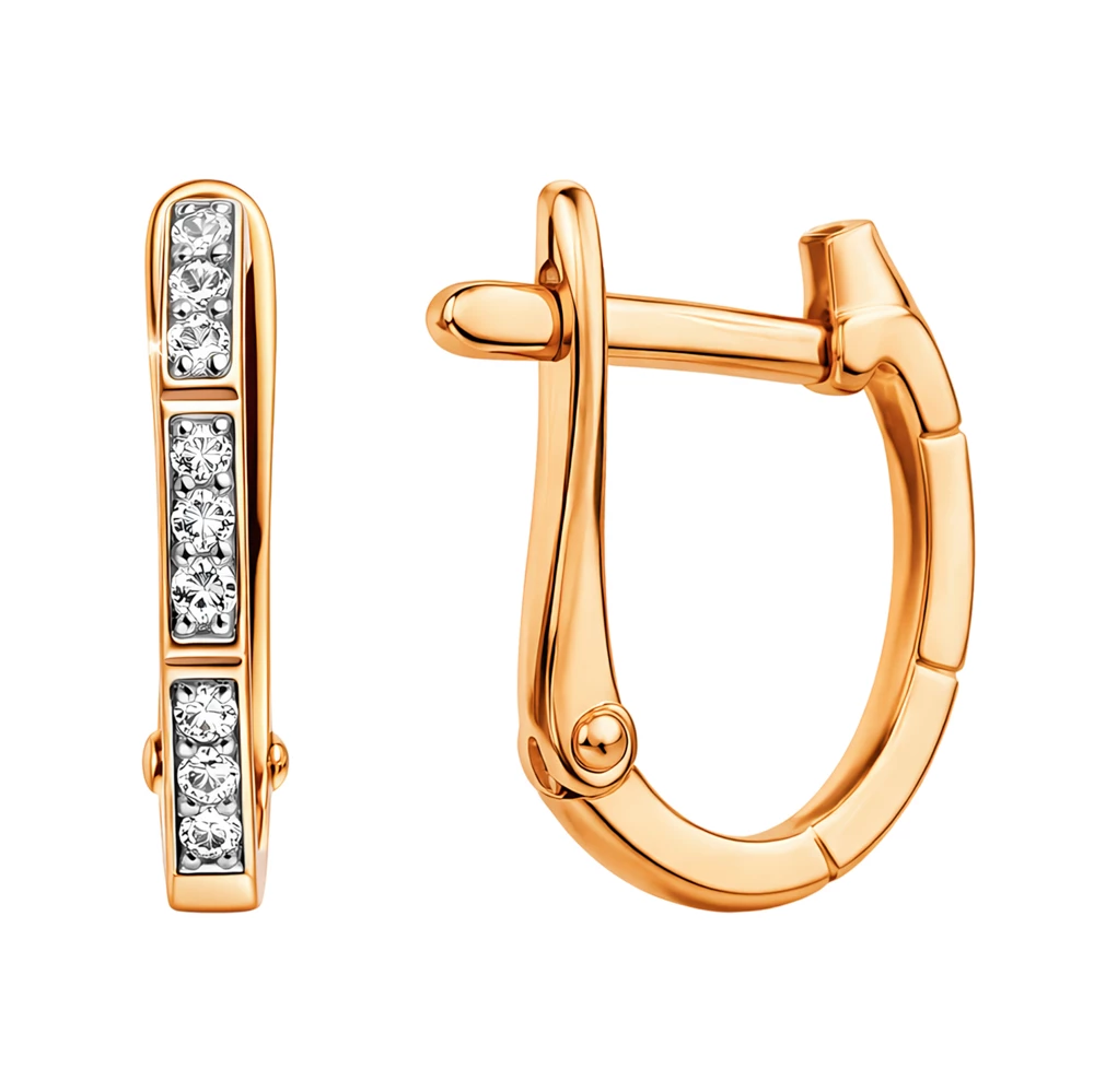 Серьги с фианитами из красного золота 585 пробы