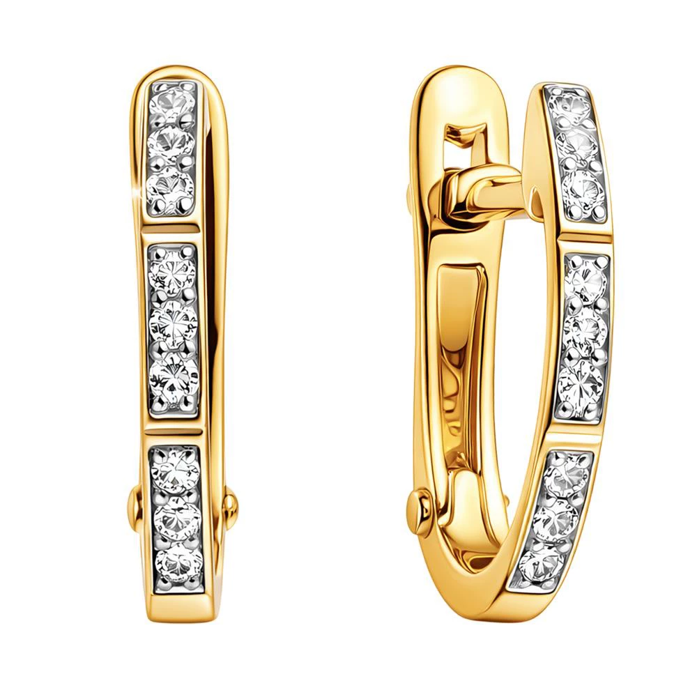 Серьги с фианитами из красного золота 585 пробы