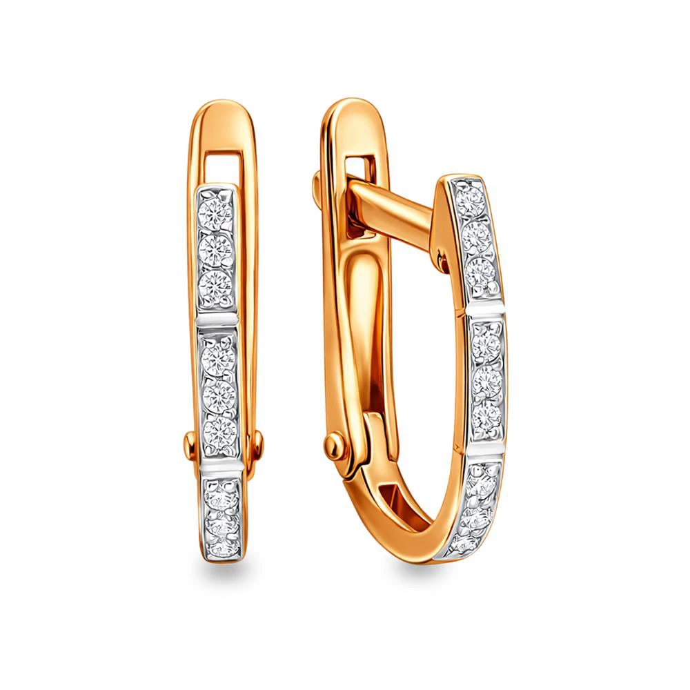 Серьги с фианитами из красного золота 585 пробы