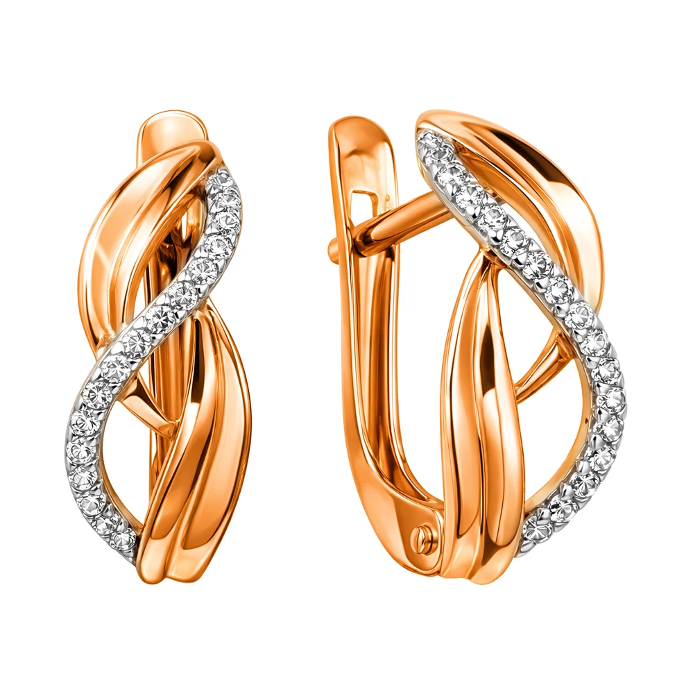 Серьги с фианитами из красного золота 375 пробы