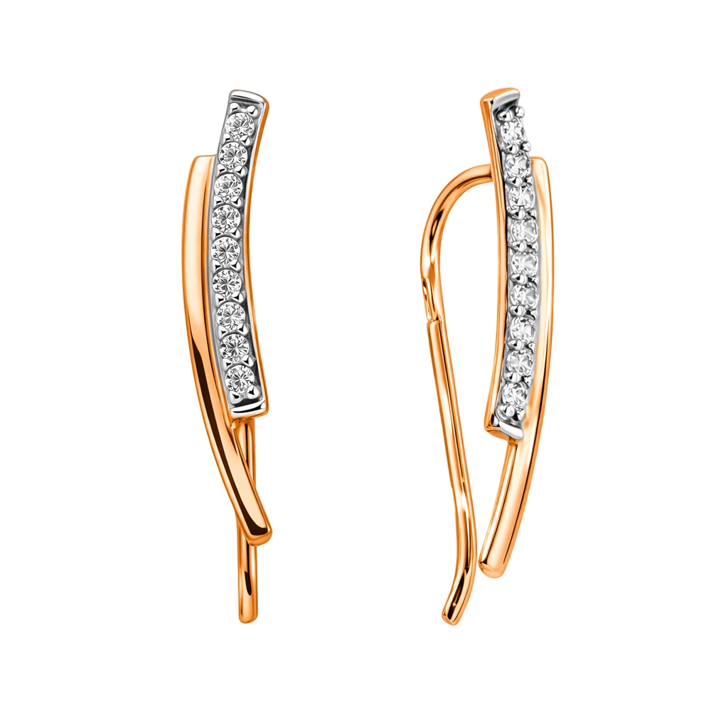 Серьги с фианитами из красного золота 375 пробы