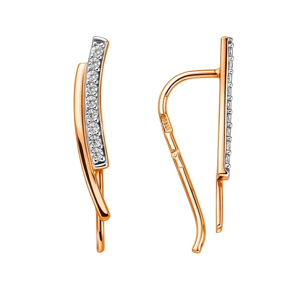 Серьги с фианитами из красного золота 375 пробы