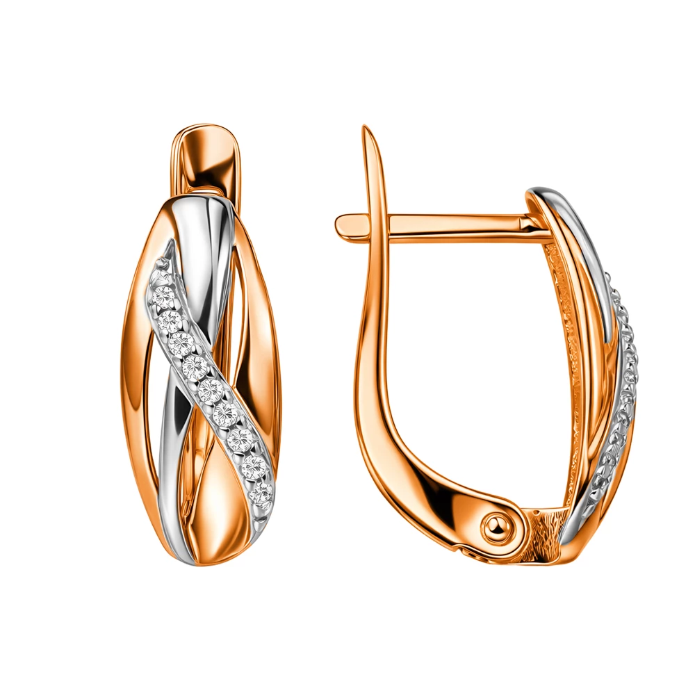 Серьги с фианитами из красного золота 375 пробы