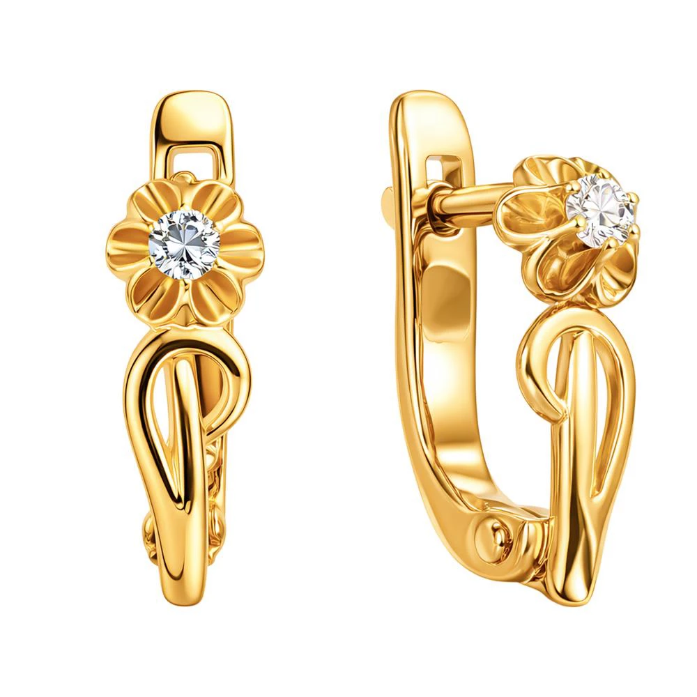 Серьги с фианитами из красного золота 585 пробы