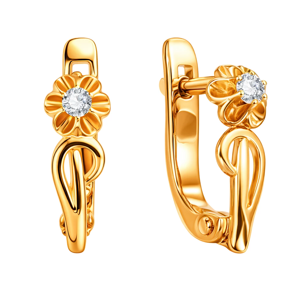 Серьги с фианитами из красного золота 585 пробы