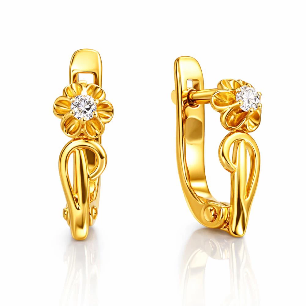 Серьги с фианитами из красного золота 585 пробы