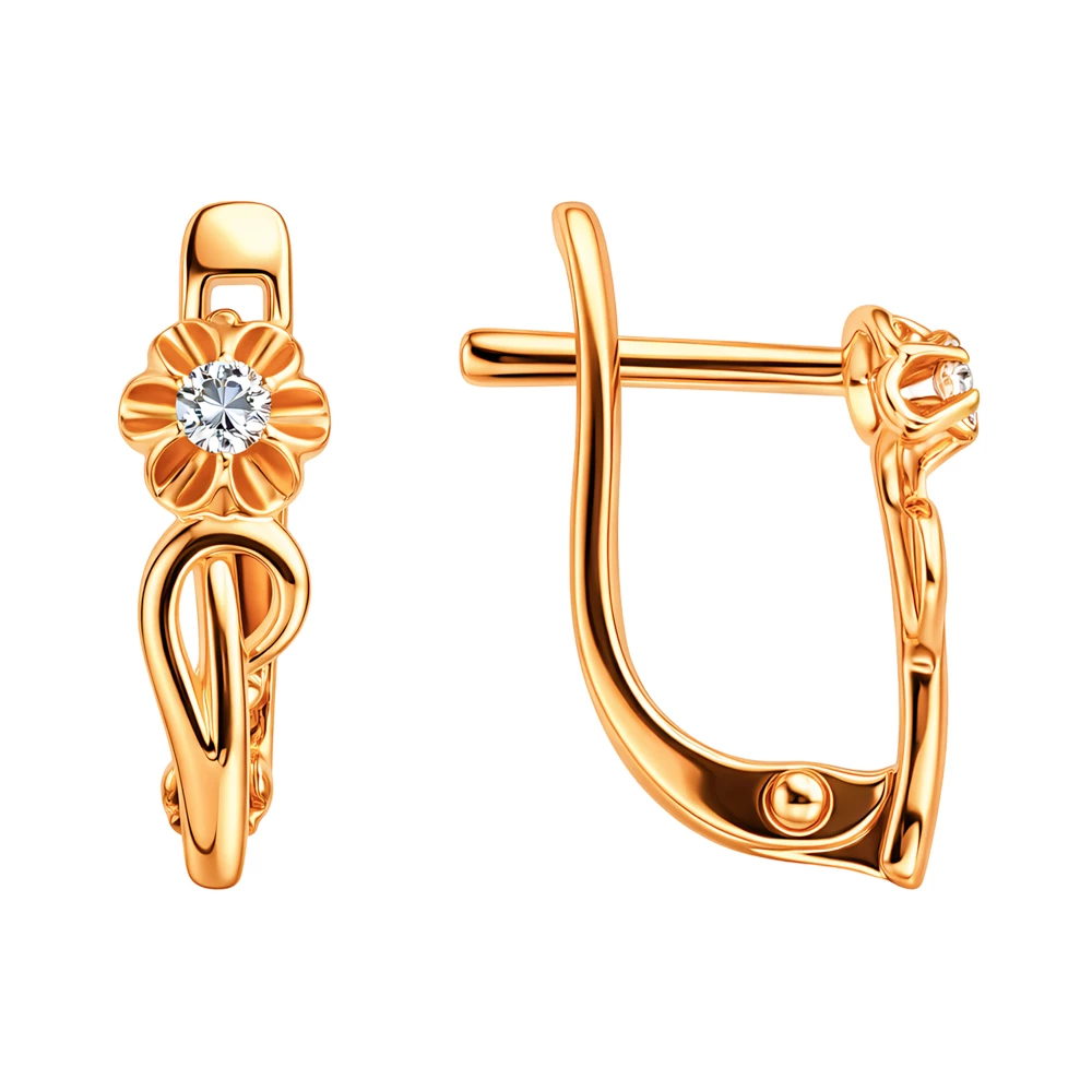 Серьги с фианитами из красного золота 585 пробы