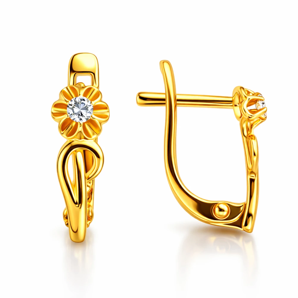 Серьги с фианитами из красного золота 585 пробы