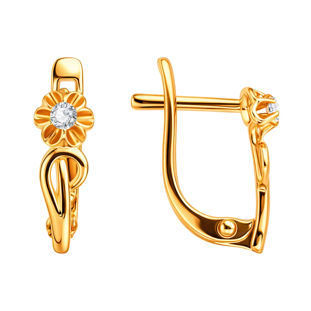 Серьги с фианитами из красного золота 585 пробы