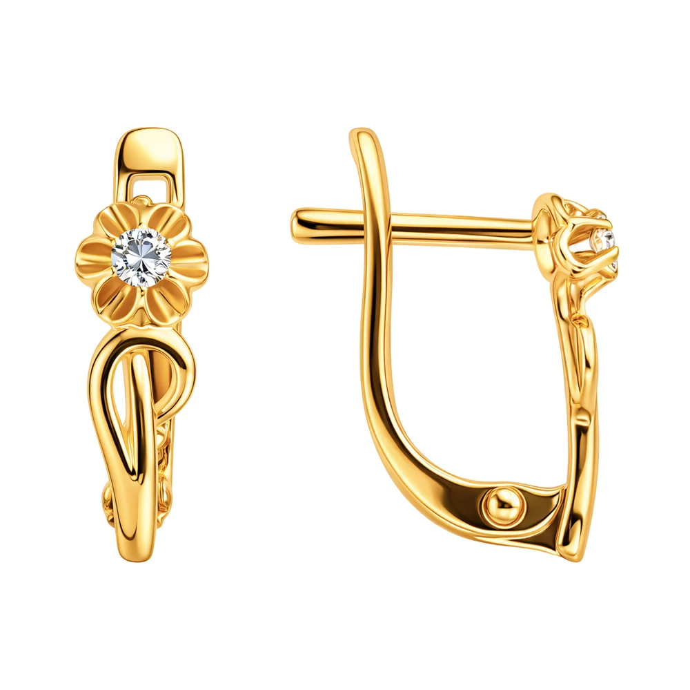 Серьги с фианитами из красного золота 585 пробы