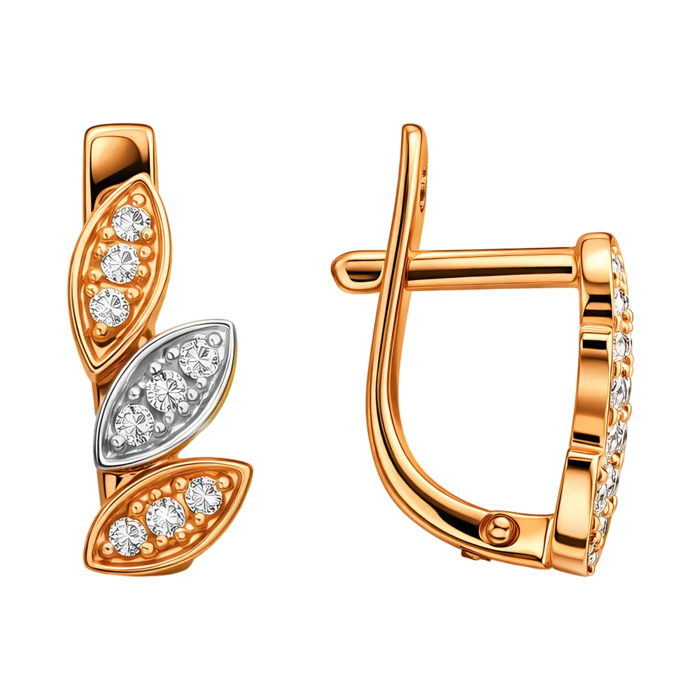 Серьги с фианитами из красного золота 585 пробы