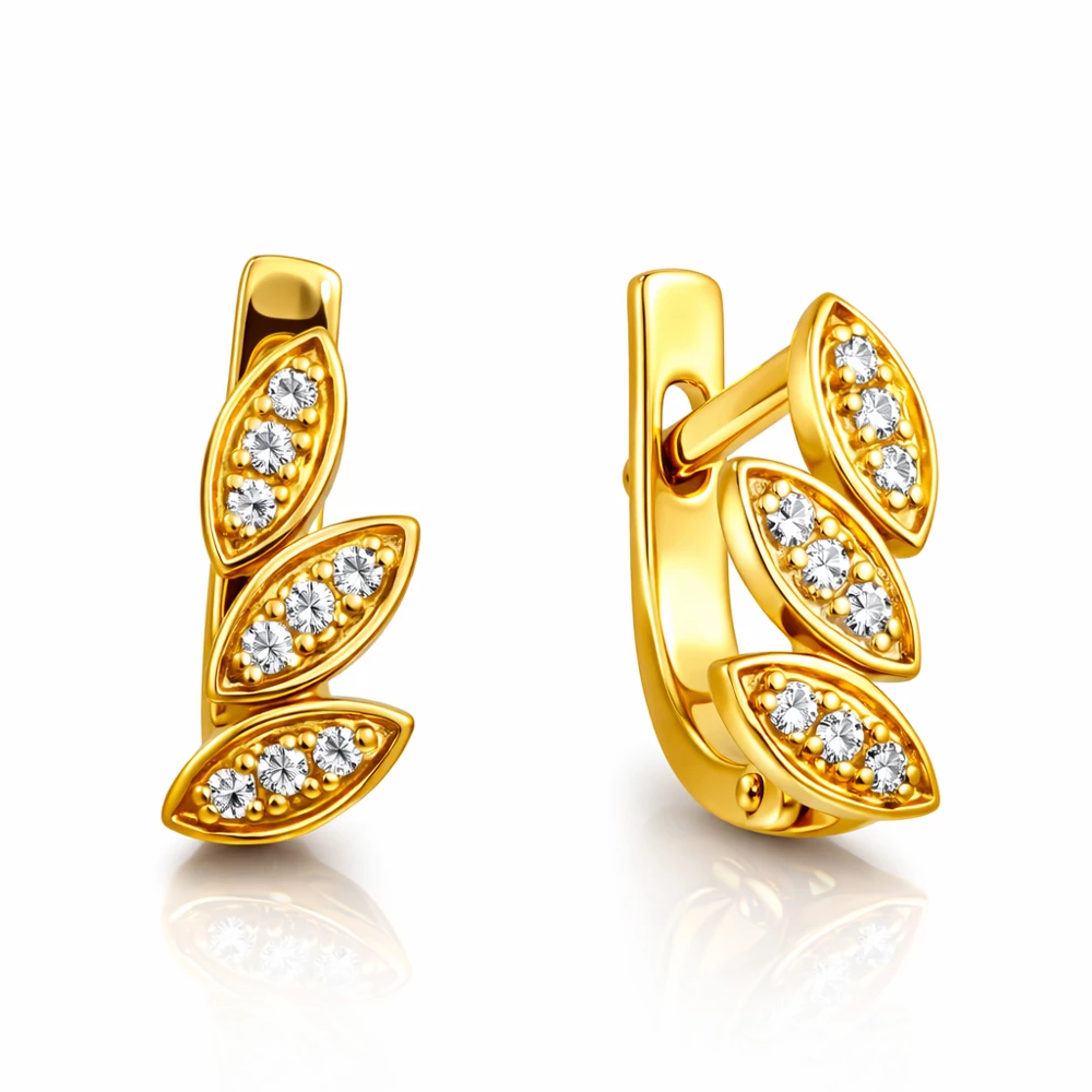 Серьги с фианитами из красного золота 585 пробы