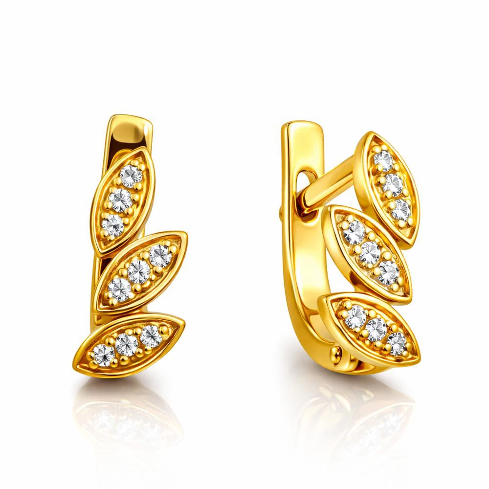 Серьги с фианитами из красного золота 585 пробы