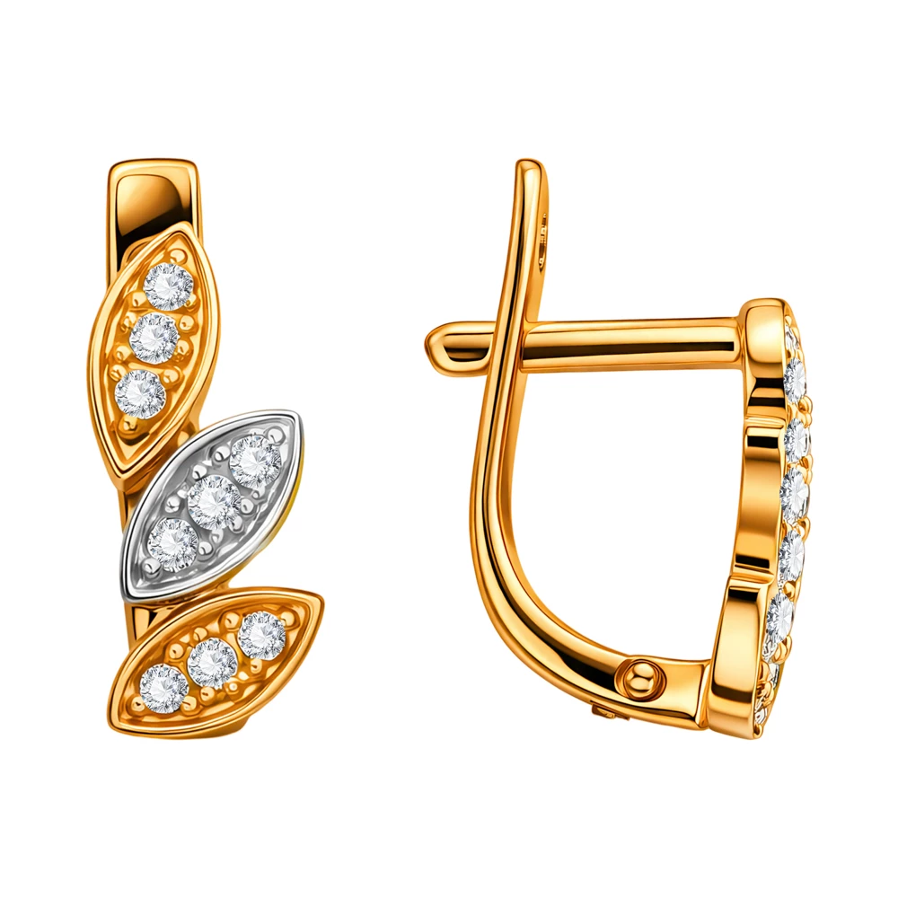 Серьги с фианитами из красного золота 585 пробы Серьги с фианитами из красного золота 585 пробы