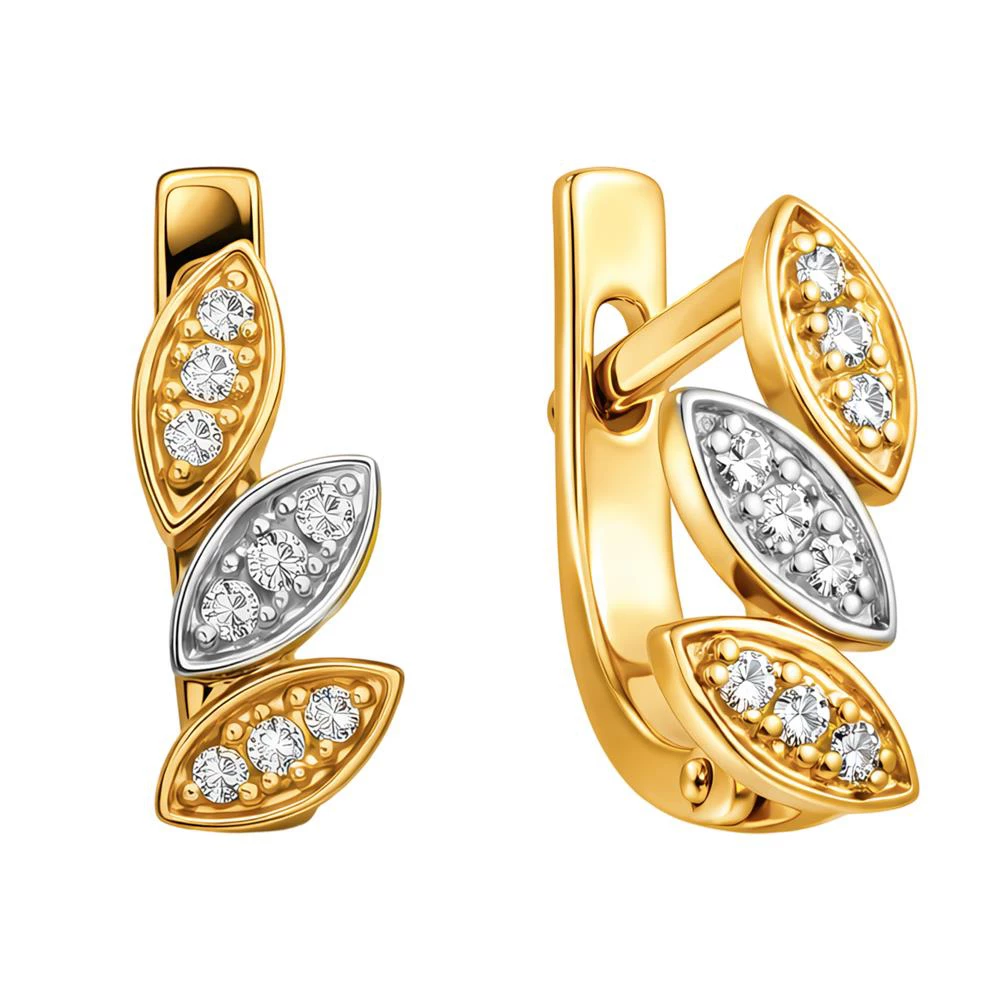 Серьги с фианитами из красного золота 585 пробы