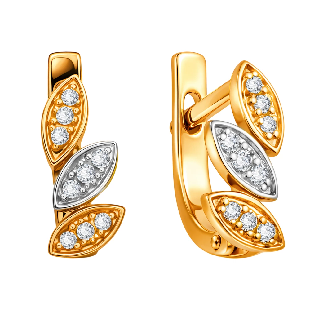 Серьги с фианитами из красного золота 585 пробы Серьги с фианитами из красного золота 585 пробы