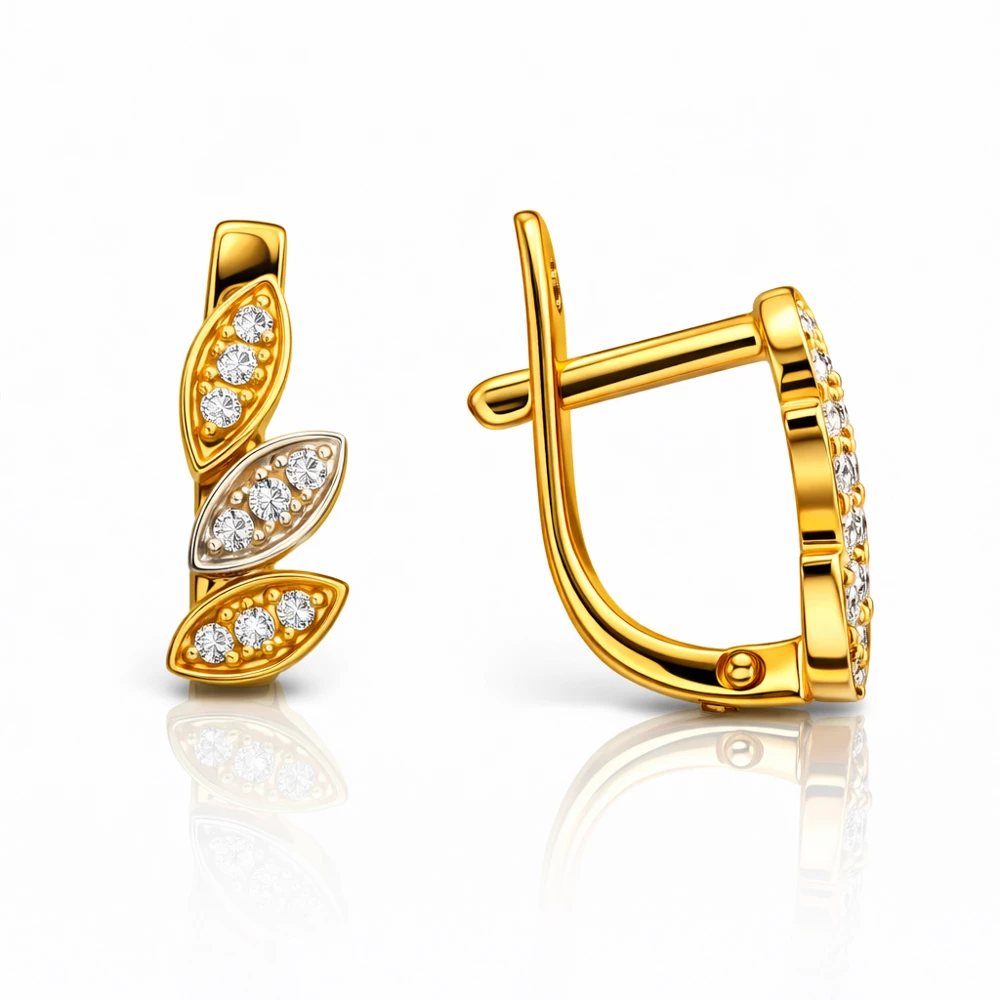 Серьги с фианитами из красного золота 585 пробы