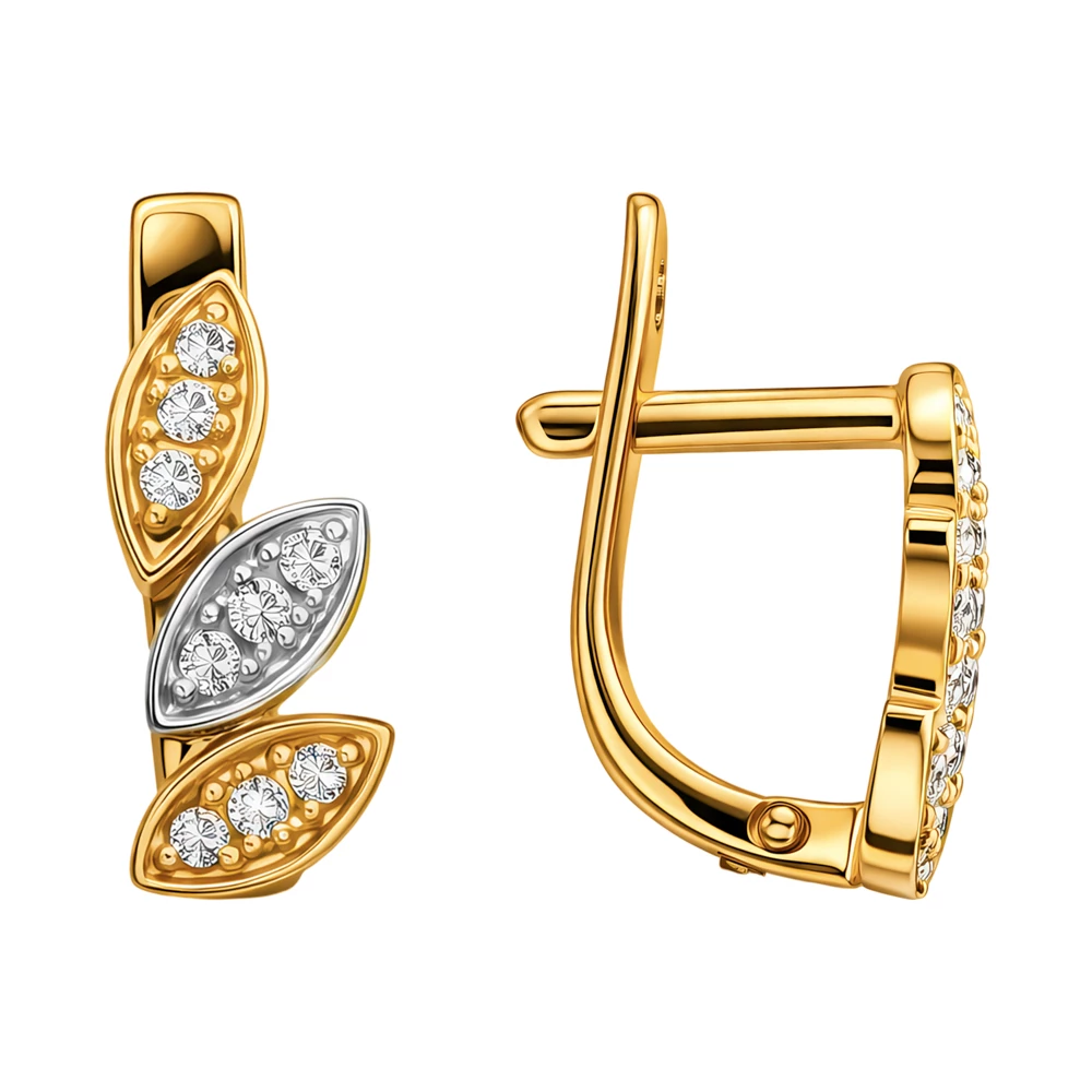 Серьги с фианитами из красного золота 585 пробы