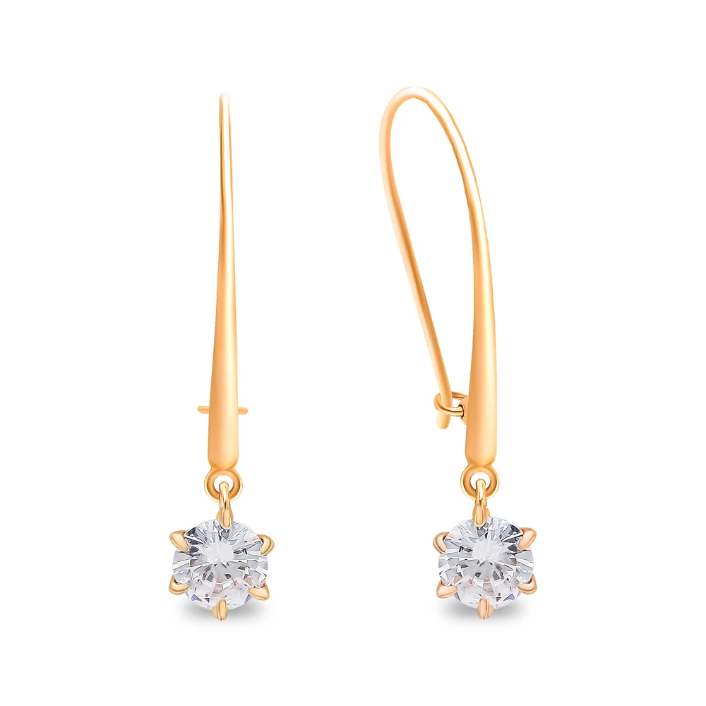 Серьги с фианитами из красного золота 375 пробы