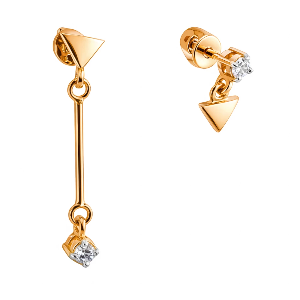 Серьги с фианитами из красного золота 585 пробы