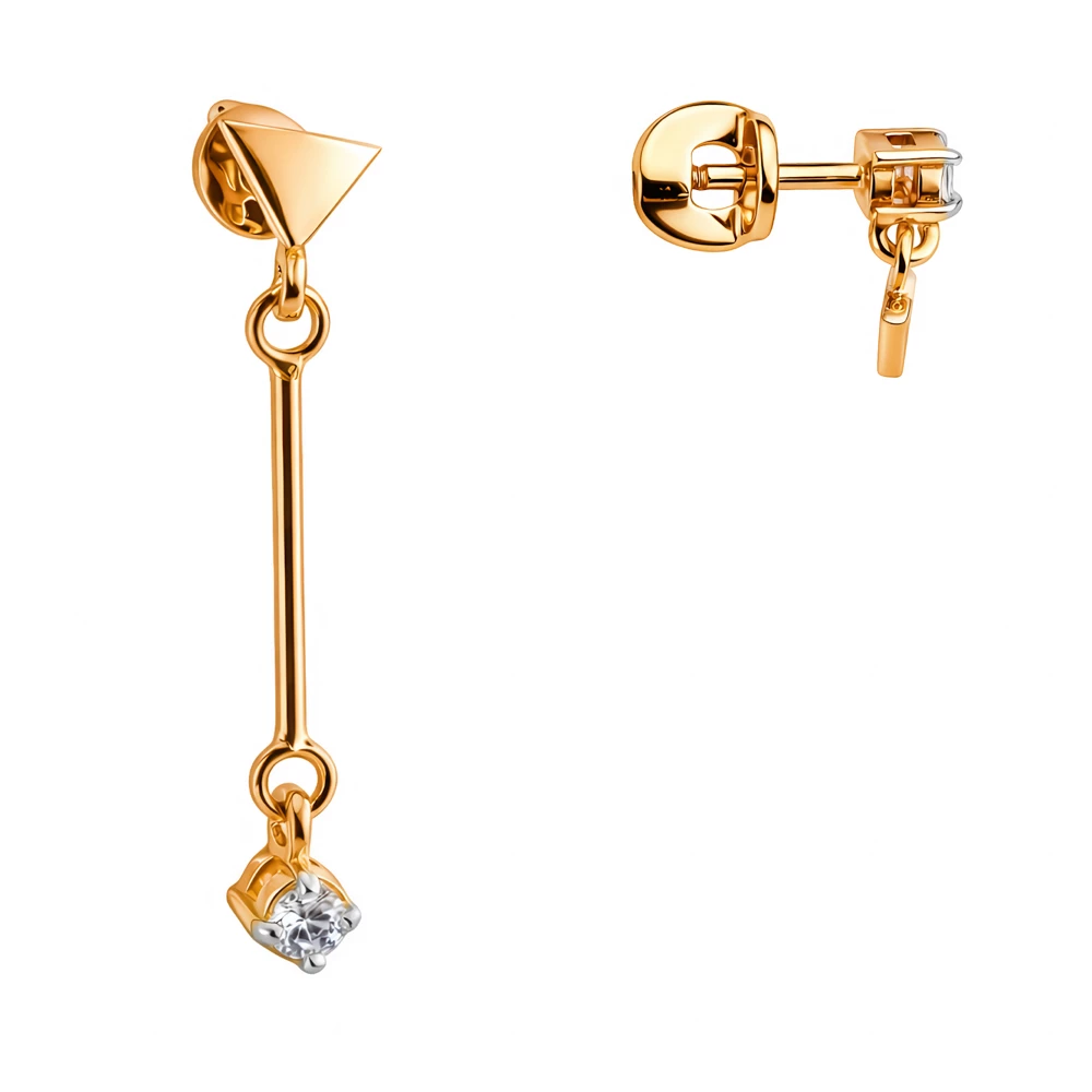 Серьги с фианитами из красного золота 585 пробы